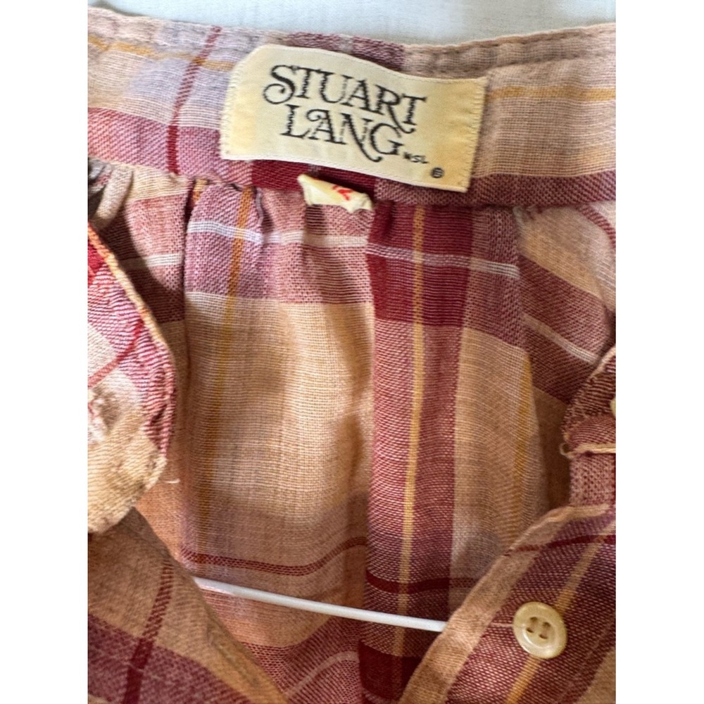 Vintage Stuart Lang Women Plaid Popover Top 12 Long Sleeve Cottagecore Prairie - Picture 2 of 9